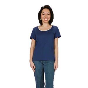 Candace Cameron Bure Short Sleeve Tee Shirt Crochet Neckline Blue XXS A5441138